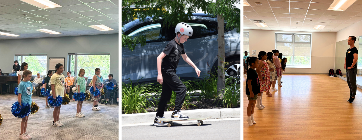 three photos of children engaging in activites supported by partners
