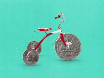 bike with coins as wheels